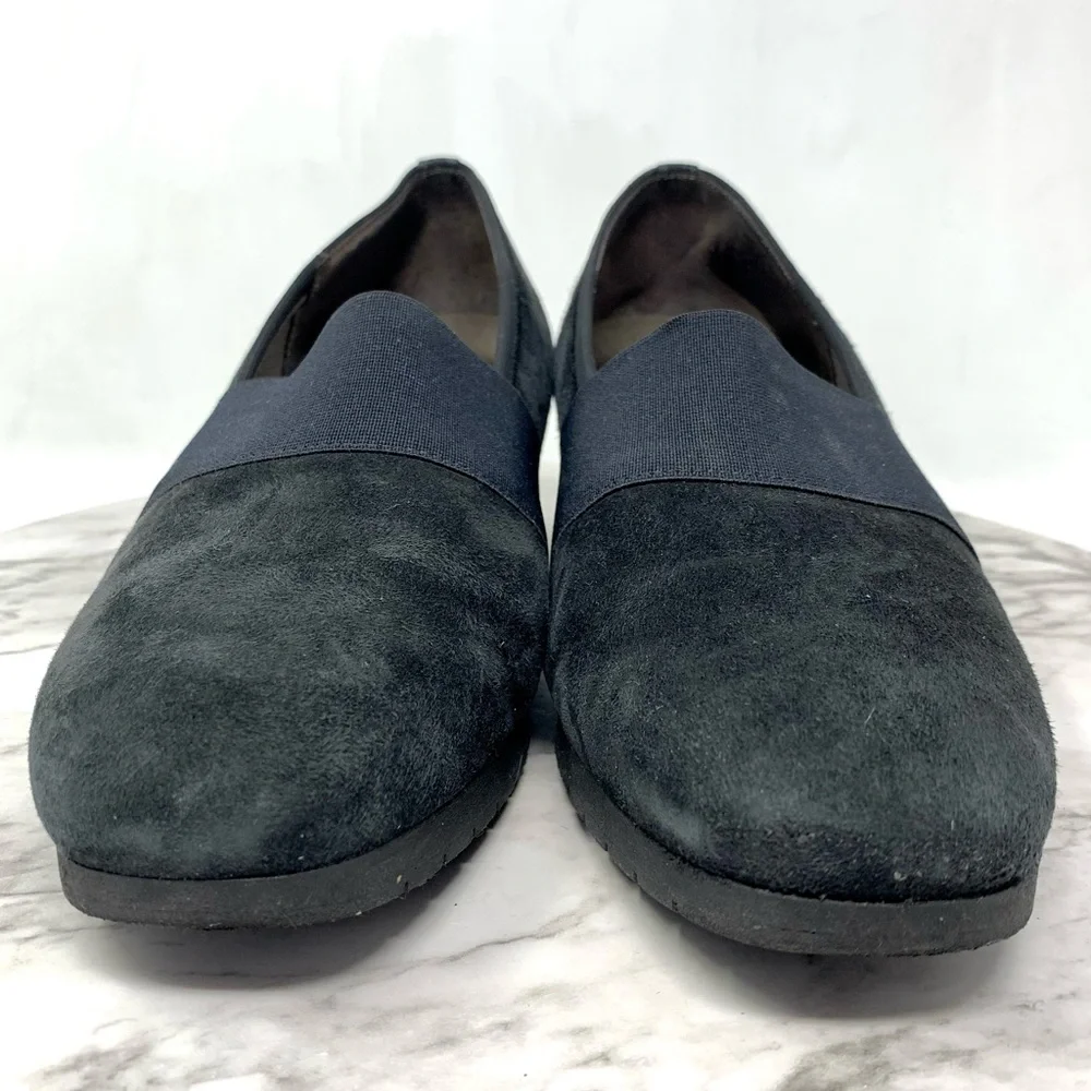 Gabor Classic Black Suede Slip-On Comfort Wedge Loafers 7.5 Preppy Sporty Chic